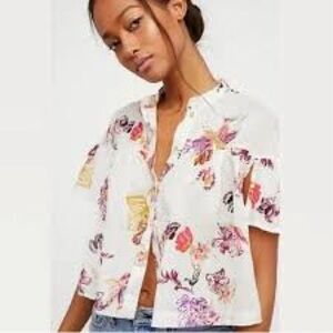 ✨ Free People Sweet Escape Floral Gauze Cotton Blouse Boho Flutter Sleeve Top